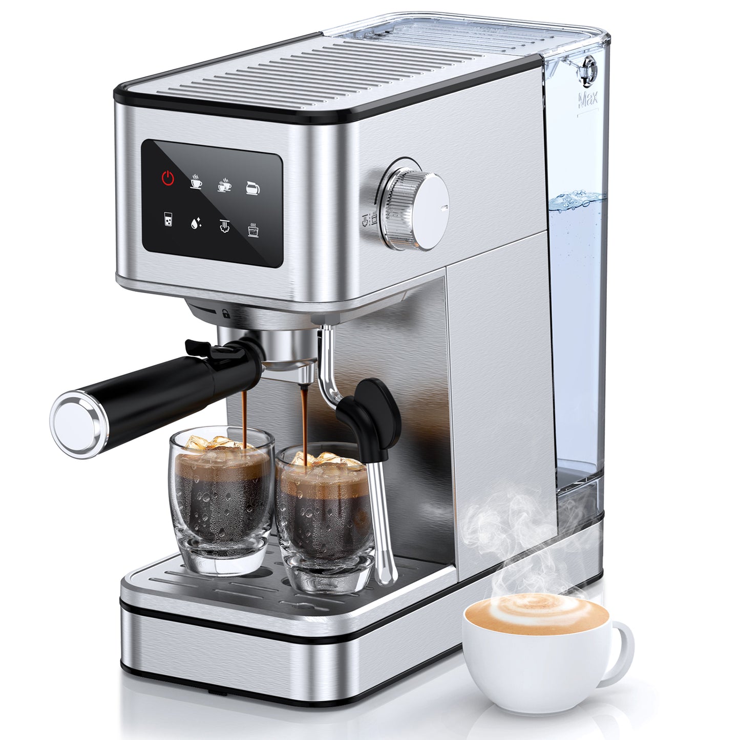 QJA Espresso Machine, 20 Bar Compact Espresso Maker with Steam Milk Frother