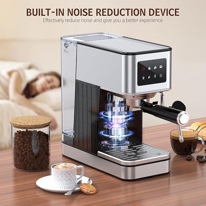 QJA Espresso Machine, 20 Bar Compact Espresso Maker with Steam Milk Frother