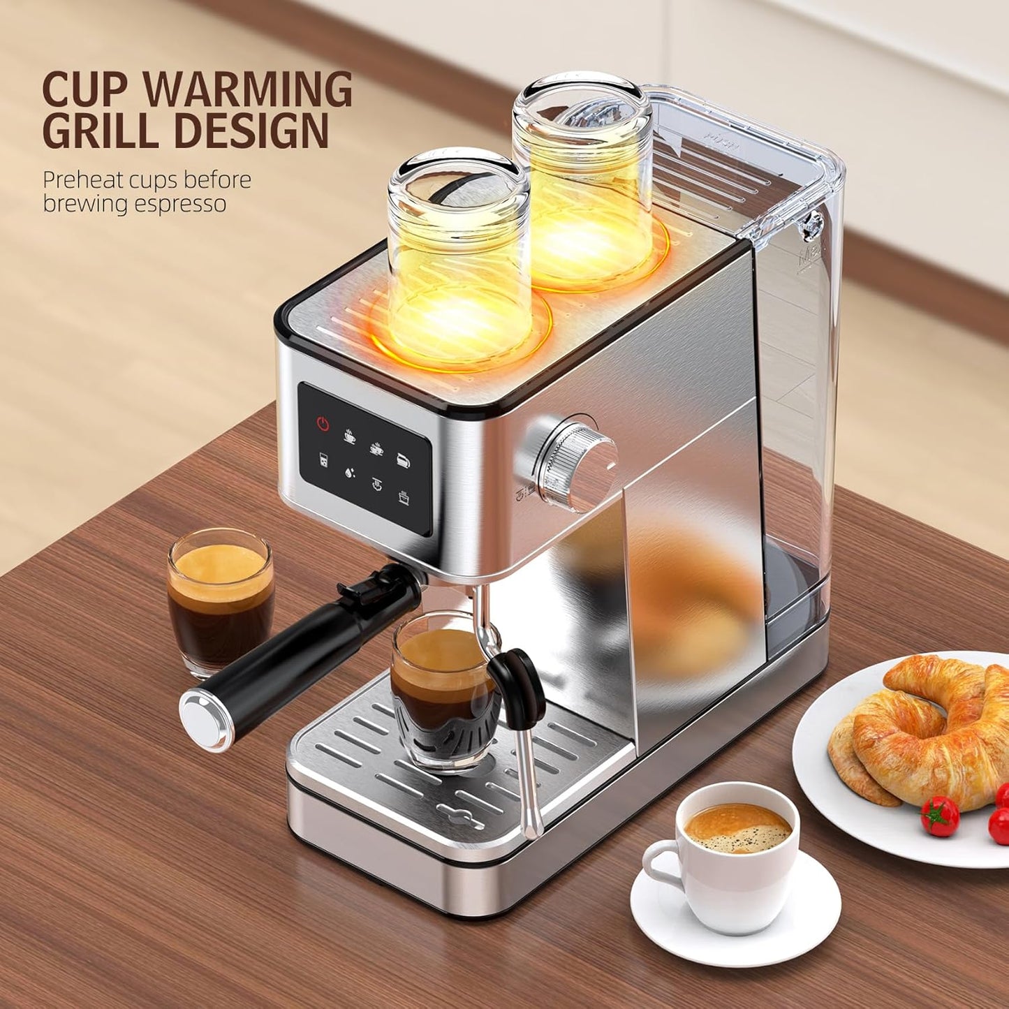QJA Espresso Machine, 20 Bar Compact Espresso Maker with Steam Milk Frother