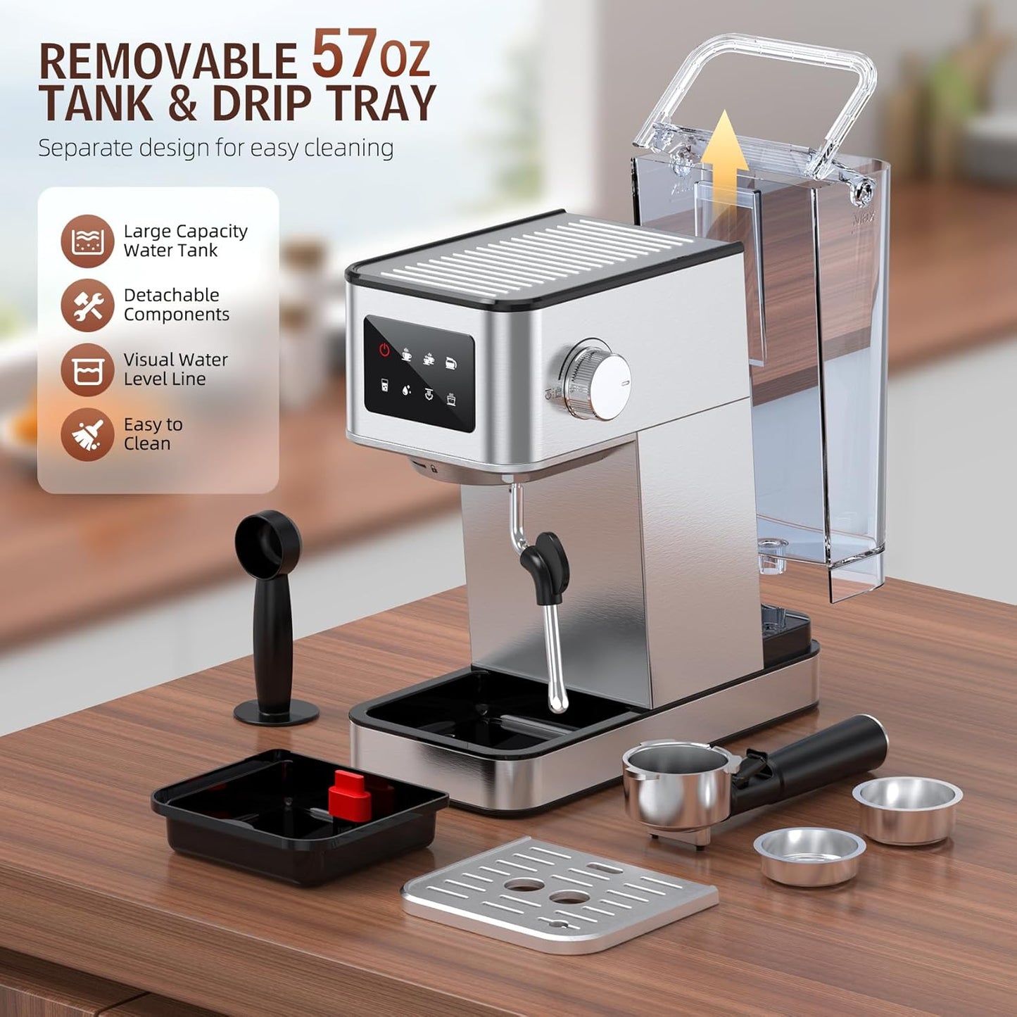 QJA Espresso Machine, 20 Bar Compact Espresso Maker with Steam Milk Frother