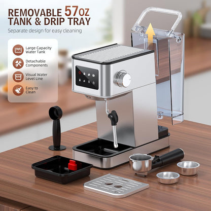 QJA Espresso Machine, 20 Bar Compact Espresso Maker with Steam Milk Frother