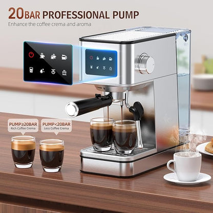 QJA Espresso Machine, 20 Bar Compact Espresso Maker with Steam Milk Frother