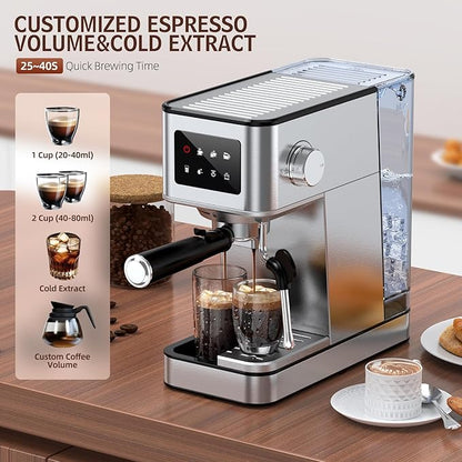 QJA Espresso Machine, 20 Bar Compact Espresso Maker with Steam Milk Frother