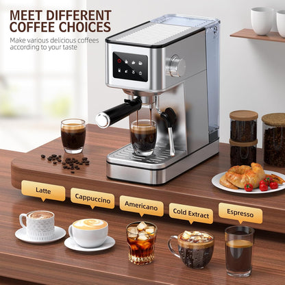 QJA Espresso Machine, 20 Bar Compact Espresso Maker with Steam Milk Frother